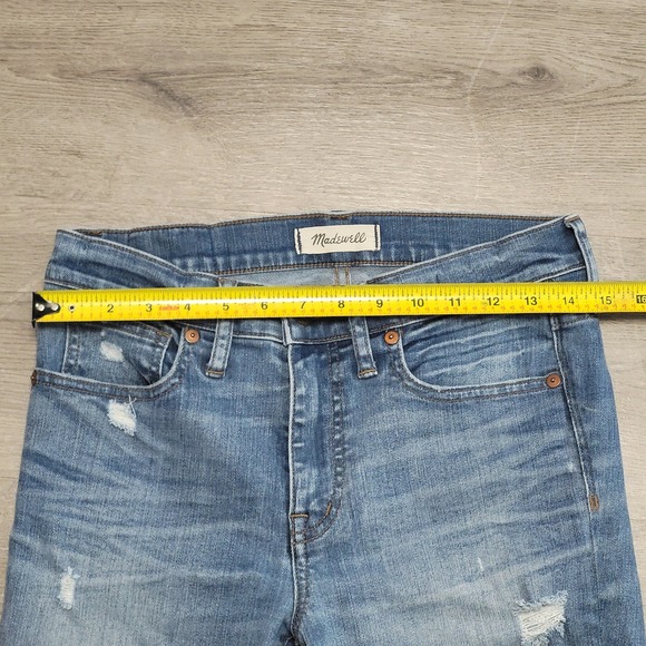 Madewell 9" High Rise Skinny Jeans Distressed Frayed Hem Blue Wash Size 27 - Picture 9 of 9